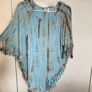 Boho Chic Blue Tie-Dye Fringe Tunic